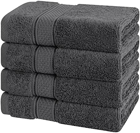 American Soft Linen Salem Washcloth Sets, 4 Piece Luxury 600 GSM 100% Cotton Washcloths for Bathroom, 13x13 inches Washrags Premium Quality Hand Face Towels, Dark Gray
