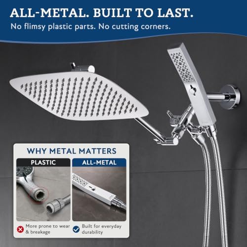 G-Promise All Metal 12" Rain Shower Head with Handheld for Bathroom Upgrade
