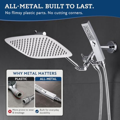 G-Promise All Metal 12" Rain Shower Head with Handheld for Bathroom Upgrade