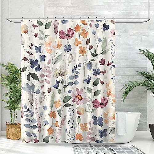 Amaredom Ink Floral Shower Curtain with 12 Metal Hooks, 72x72 Inches