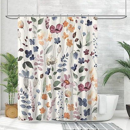 Amaredom Ink Floral Shower Curtain with 12 Metal Hooks, 72x72 Inches