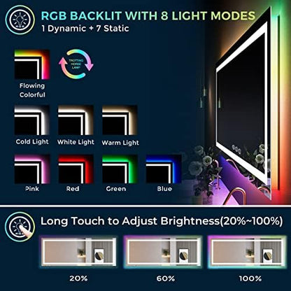 96x36 LED Bathroom Mirror with Lights, RGB Backlit Lighted Mirror