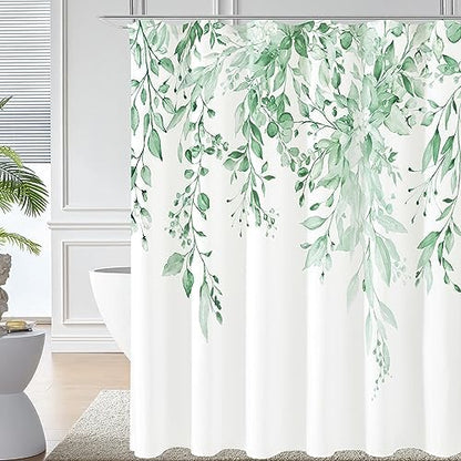 Gibelle MintGreen Eucalyptus Shower Curtain, Watercolor Floral Print, 72x84