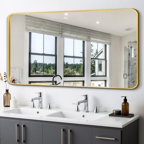 Delma Bathroom Vanity Mirror, Gold Framed Mirror for Over Sink, 50x30