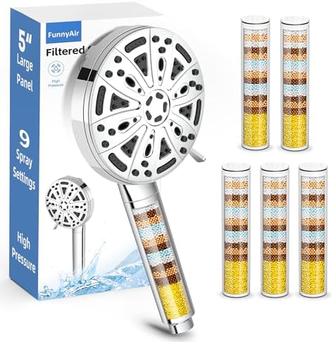 Filtered Shower Head with Handheld, 5 Filters, Hard Water Softener