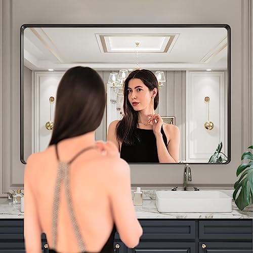LOAAO 60X40 Inch Black Metal Framed Bathroom Mirror