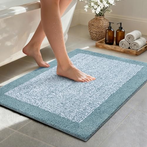 36x24 Bathroom Rugs Non Slip Washable, Soft Absorbent Bath Mat Dusty Blue