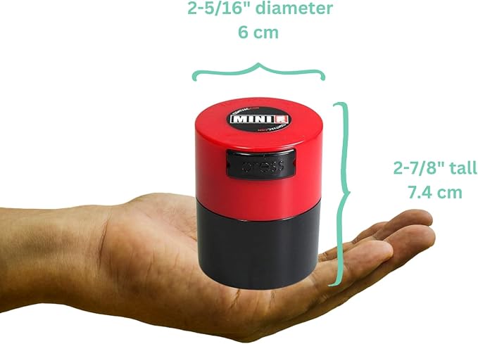 Minivac - 10g to 30 grams Airtight Multi-Use Vacuum Seal Portable Storage Container for Dry Goods, Food, and Herbs - Red Cap & Black Body