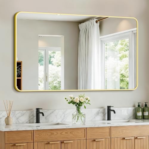 Vanity Bathroom Mirror, 50”x30” Gold Bathroom Mirror for Over Sink