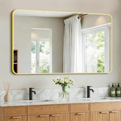 Vanity Bathroom Mirror, 50”x30” Gold Bathroom Mirror for Over Sink
