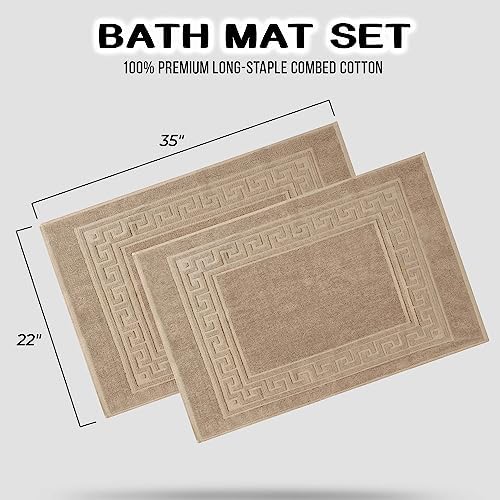 Superior Heavyweight Cotton Bath Mats, Bath Rugs For Bathroom Accessories, Washable Rug For Shower, Bath, Toilet, Modern Decor, No Backing, Luxury Hotel And Spa Quality, Set of 2, 22" x 35", Taupe