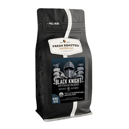 Fresh Roasted Coffee, Organic Black Knight Whole Bean Coffee, Dark Roast, USDA Organic, Kosher, 12 oz