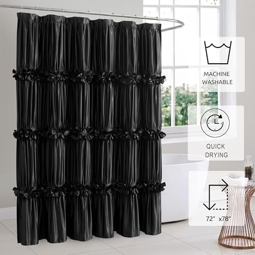 Homechoice Decor Victorian Ruffle Black Shower Curtain 72x78 Inches Long