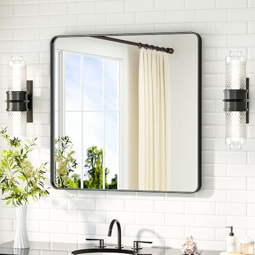 TETOTE Black Bathroom Mirror 30 x 30 Matte Black Metal Framed Vanity Mirror, Tempered Glass, Wall Mounted for Bathroom, Entryway, Bedroom, Living Room(Horizontal/Vertical)
