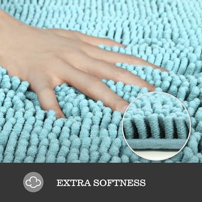 Yeaban Chenille Baby Blue Bathroom Rug 17"x24", Non-Slip Rubber Backing