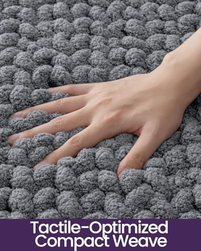 DEXI Bathroom Rugs 43x24, Non Slip Washable Chinelle Bath Mat, Grey