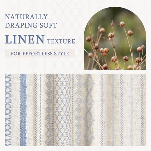 Light Blue Boho Linen Shower Curtain,72" W x 72" L