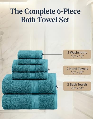 LANE LINEN Bath Towel Set 100% Cotton 6 Piece Soft Absorbent - Sea Port