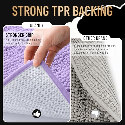 OLANLY Thick Bathroom Runner Rugs 47x17, Soft Chenille Bath Rugs, Lavender