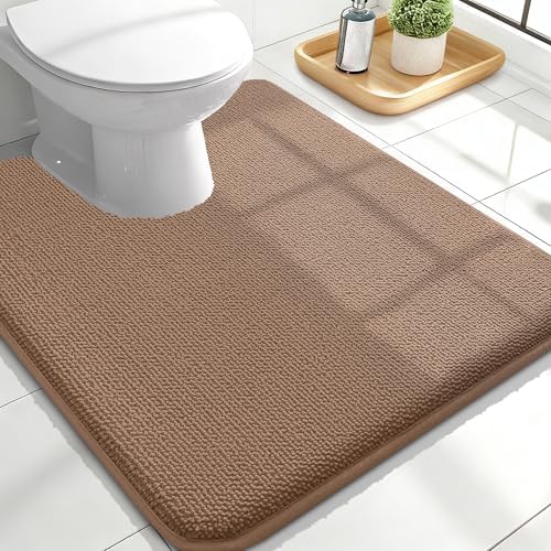 OLANLY Memory Foam Bathroom Toilet Rug U-Shaped 24x20, Absorbent Mat, Mocha