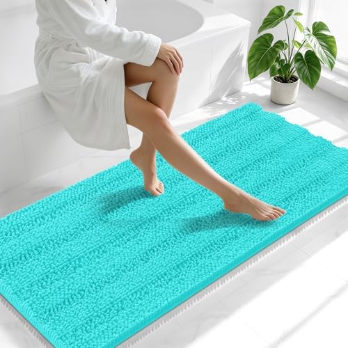 Smiry Thick Chenille Bathroom Runner Rugs 59x24, Absorbent Bath Mat, Teal