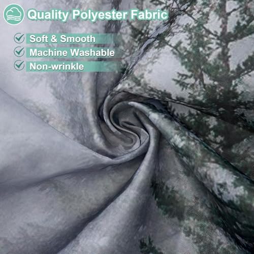 ORTIGIA Dark Green Misty Forest Heavy Duty Shower Curtain for Bathroom, Nature Woodland Shower Curtain Set with Hooks, Decorative Pine Tree Fog Magic Bath Curtain for Home, 70x72