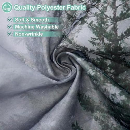 ORTIGIA Dark Green Misty Forest Heavy Duty Shower Curtain for Bathroom, Nature Woodland Shower Curtain Set with Hooks, Decorative Pine Tree Fog Magic Bath Curtain for Home, 70x72