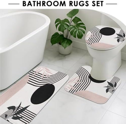 Bathroom Sets with Shower Curtain and Rugs, 4 Pcs, Mid Boho