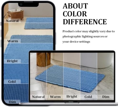 JIUZHEN Set of 2 Waffle Bath Mats Boho Bathroom Runner Rug 20"x32"+24"x48"