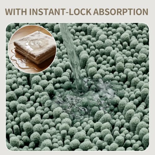 Bathroom Rugs Non Slip Washable 70x24, Extra Thick Soft Chenille Absorbent Bath Mat, High Density Barrier Non Slip Backing, Quick Dry Plush Shaggy Floor Carpet for Tub&Shower, Sage Green