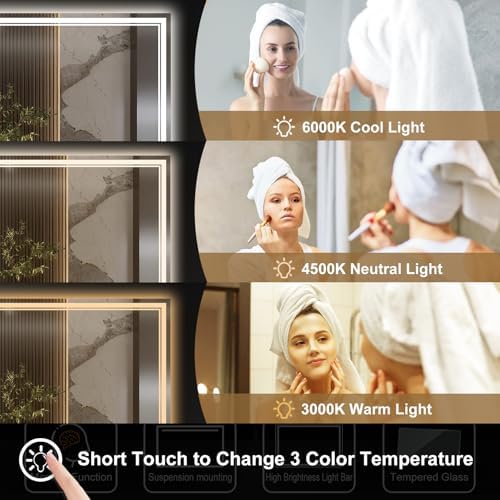 Ratsamee 55"x30" LED Bathroom Mirror with Lights, Backlit + Front Lit