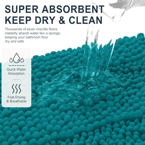 Smiry Thick Small Chenille Bathroom Rugs 24x16, Soft Bath Mat, Deep Lake