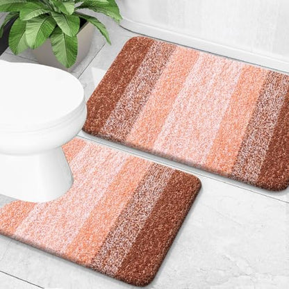 OLANLY Micorfiber Bathroom Rug Set 2 Piece, 24"x16"+U-Shaped 24"x20"