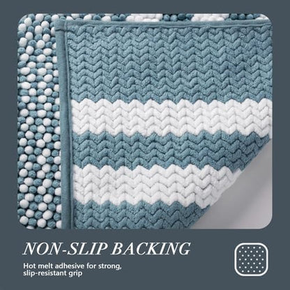 BSICPRO Large Bathroom Rugs, 24x36 Chenille Bath Mats, Denim Blue