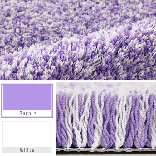 Yimobra Bath Rugs for Bathroom 32X20, Ultra Soft and Water Absorbent Bath Mats, Non Slip Plush Shower Mat Outside, Microfiber Thick Matts for Bathroom Floor/Tub, Machine Washable, Purple and White