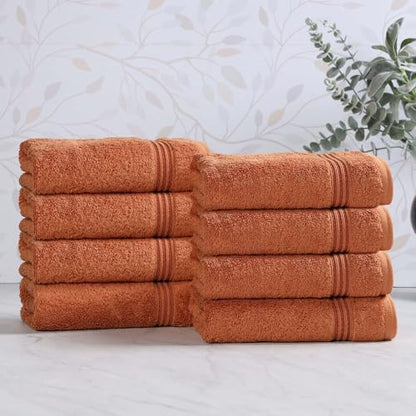 Superior Egyptian Cotton Hand Towel Set, Small Towels for Home Bathroom, Master, Guest Bath, Decor Essentials, Quick Dry, Absorbent, Kitchen, Spa, Hotel, Resort, Adult, Kids, Set of 8, Caramel Brown