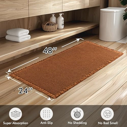 MIULEE Set of 2 Waffle Bathroom Runner Rugs Caramel 2'x4'(24"x48")