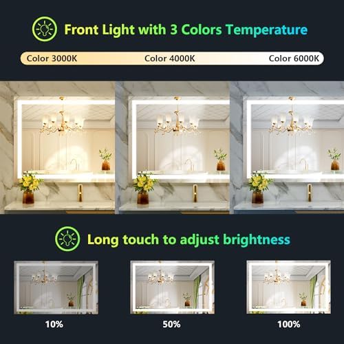 44x32 LED Bathroom Mirror with Lights, RGB Backlit Lighted Mirror