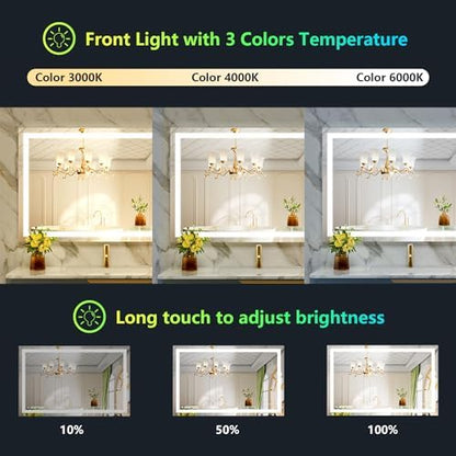 44x32 LED Bathroom Mirror with Lights, RGB Backlit Lighted Mirror