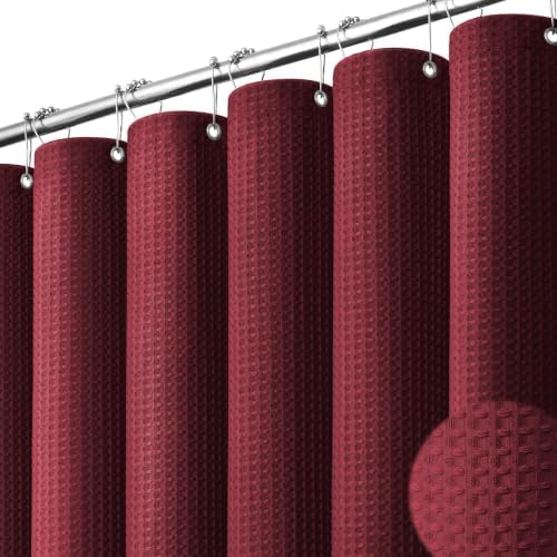 Dynamene Extra Long Waffle Shower Curtain 256 GSM Fabric 72x96 Burgundy