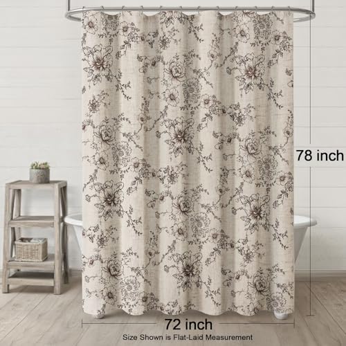 Farmhouse Floral Vintage Shower Curtain for Bathroom, Brown and Tan Taupe