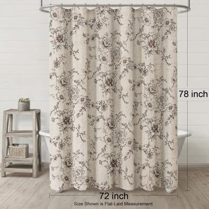 Farmhouse Floral Vintage Shower Curtain for Bathroom, Brown and Tan Taupe