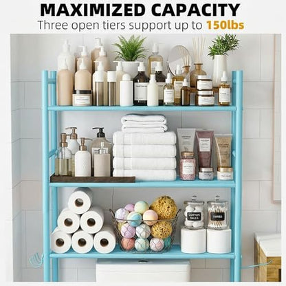 GloTika 3-Tier Over Toilet Storage, Anti-Tilt, 64" H, Blue