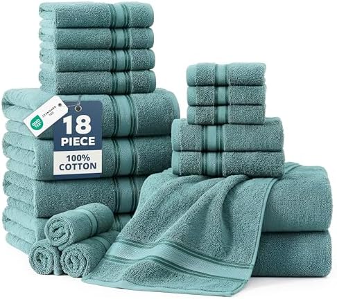 LANE LINEN Bath Towel Set Absorbent Quick Dry 100% Cotton 18 Piece - Teal