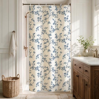 MitoVilla Small Stall Linen Floral Shower Curtain for Bathroom,36 x 72