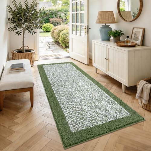 60x24 Bathroom Rugs Non Slip Washable, Soft Absorbent Bath Mat Matcha Green