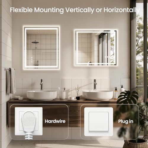 30"x36" LED Bathroom Mirror with Anti-Fog, Backlit & Front Lights, Memory