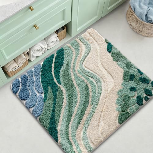 LUMI Square Beach Bathroom Rug 32x32, Soft Absorbent Bath Mat, Non Slip