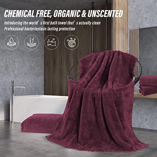 MOONQUEEN 6 Pack Premium Bath Towel Set - Quick Drying - Microfiber Coral Velvet Highly Absorbent Towels - Multipurpose Use as Bath Fitness, Bathroom, Shower, Sports, Yoga Towel (Burgundy)
