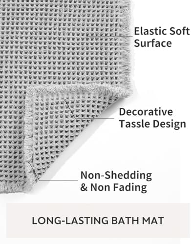tchdio Waffle Bath Mat-Runner Rug, Super Absorbent Non Slip Bath Mats for Bathroom Machine Washable Long Rugs with Tassels, Bath Rugs for Bathroom Floor Beside Tub, 2' x 4'(24" x 48")